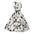 Womens flower printed lady vintage 50s sleeveless dress